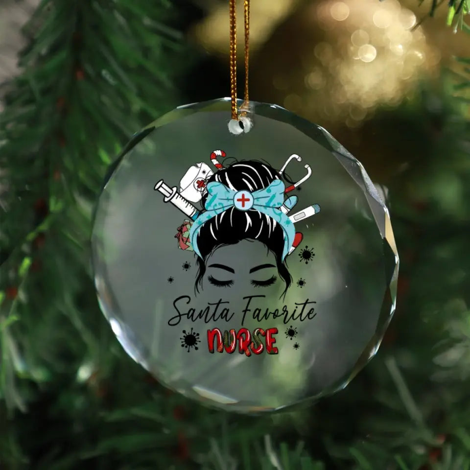 Santa Favorite Nurse Glass Ornament