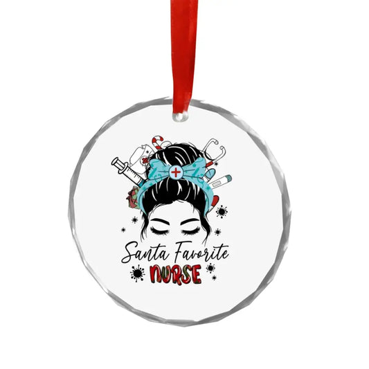 Santa Favorite Nurse Glass Ornament